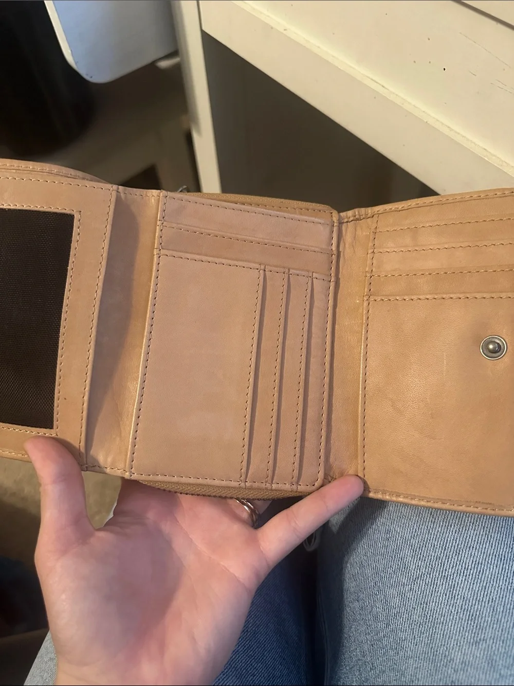 Woven Flap Compact Wallet in Tan